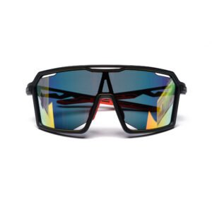 Velocity Shield Sunglasses – Model SX-305 | Matte Black / Blue-Gold Fire Mirror