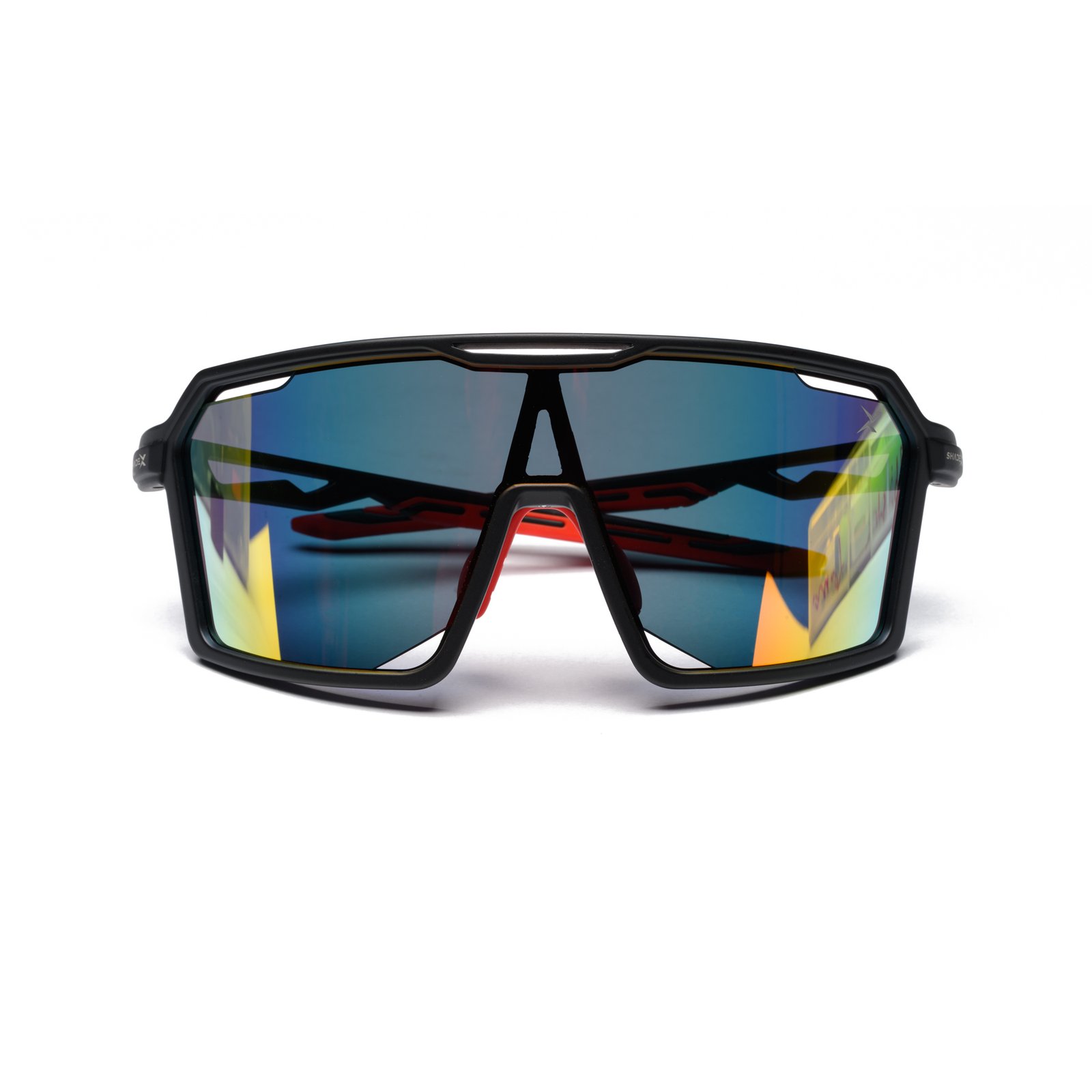 Velocity Shield Sunglasses – Model SX-305 | Matte Black / Blue-Gold Fire Mirror