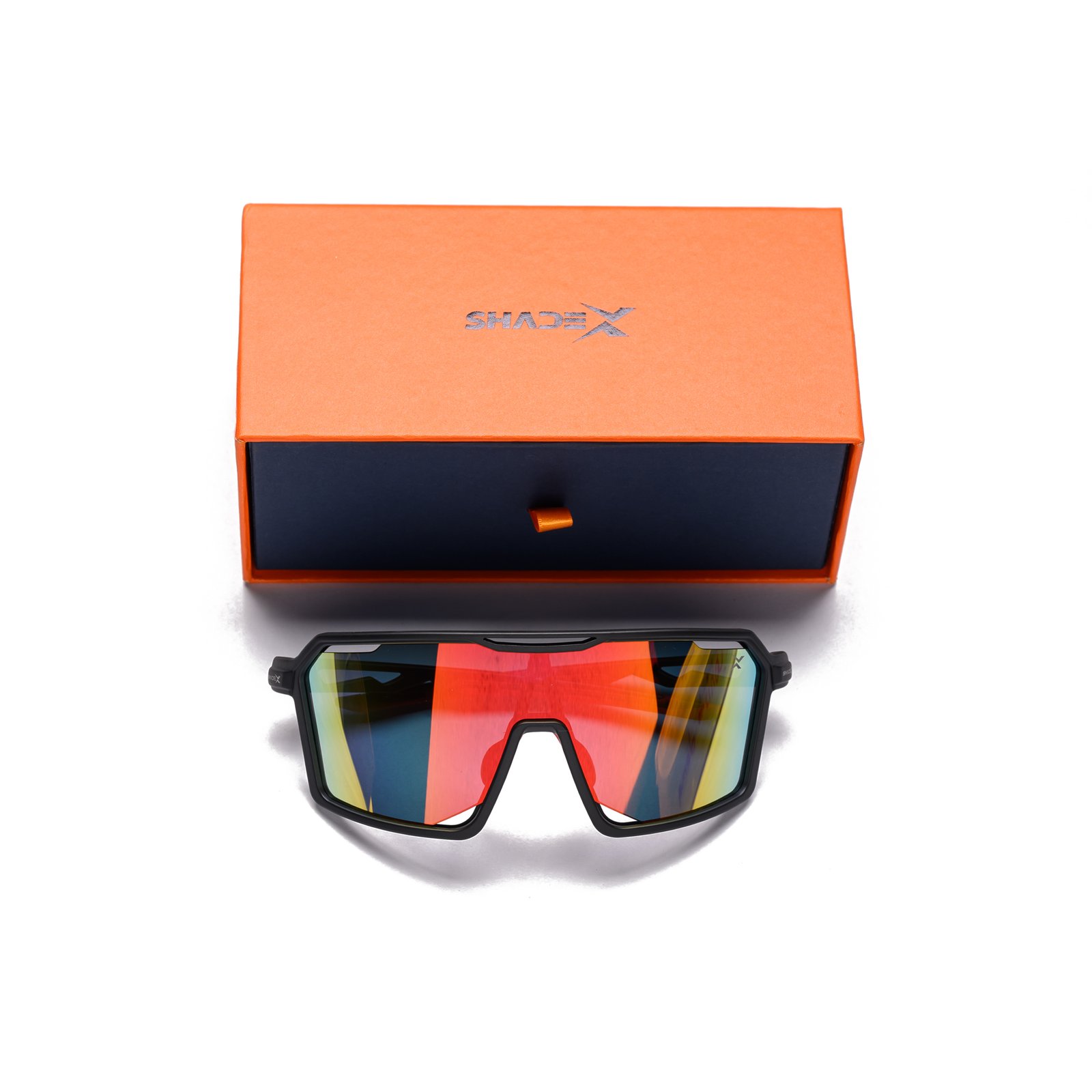 Velocity Shield Sunglasses – Model SX-305 | Matte Black / Blue-Gold Fire Mirror - Image 6