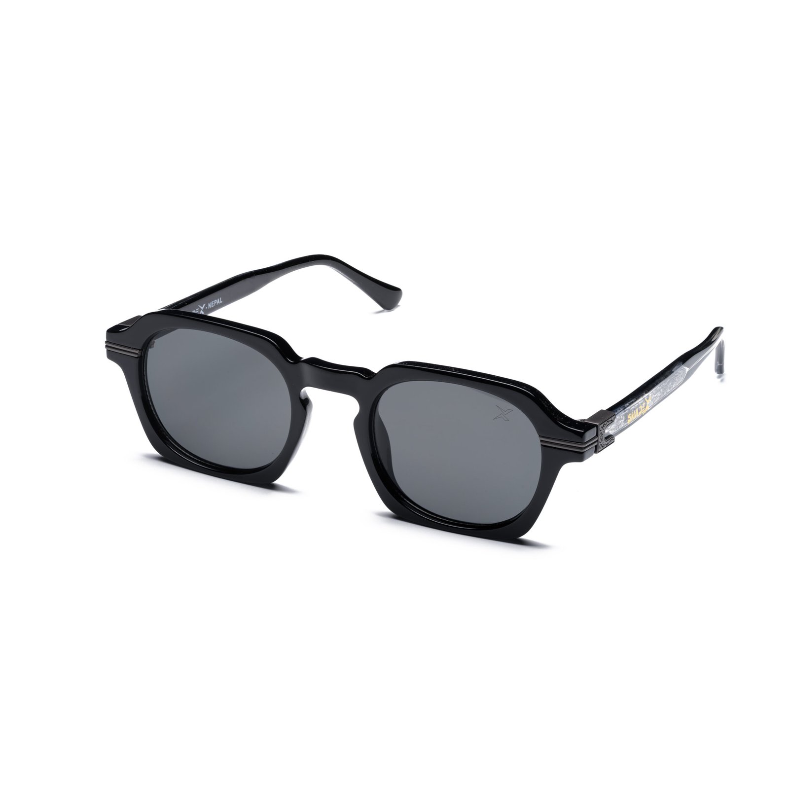 G Geometric Square Double Bridge Sunglasses – Model 10823 | C1 – Glossy Black - Image 3