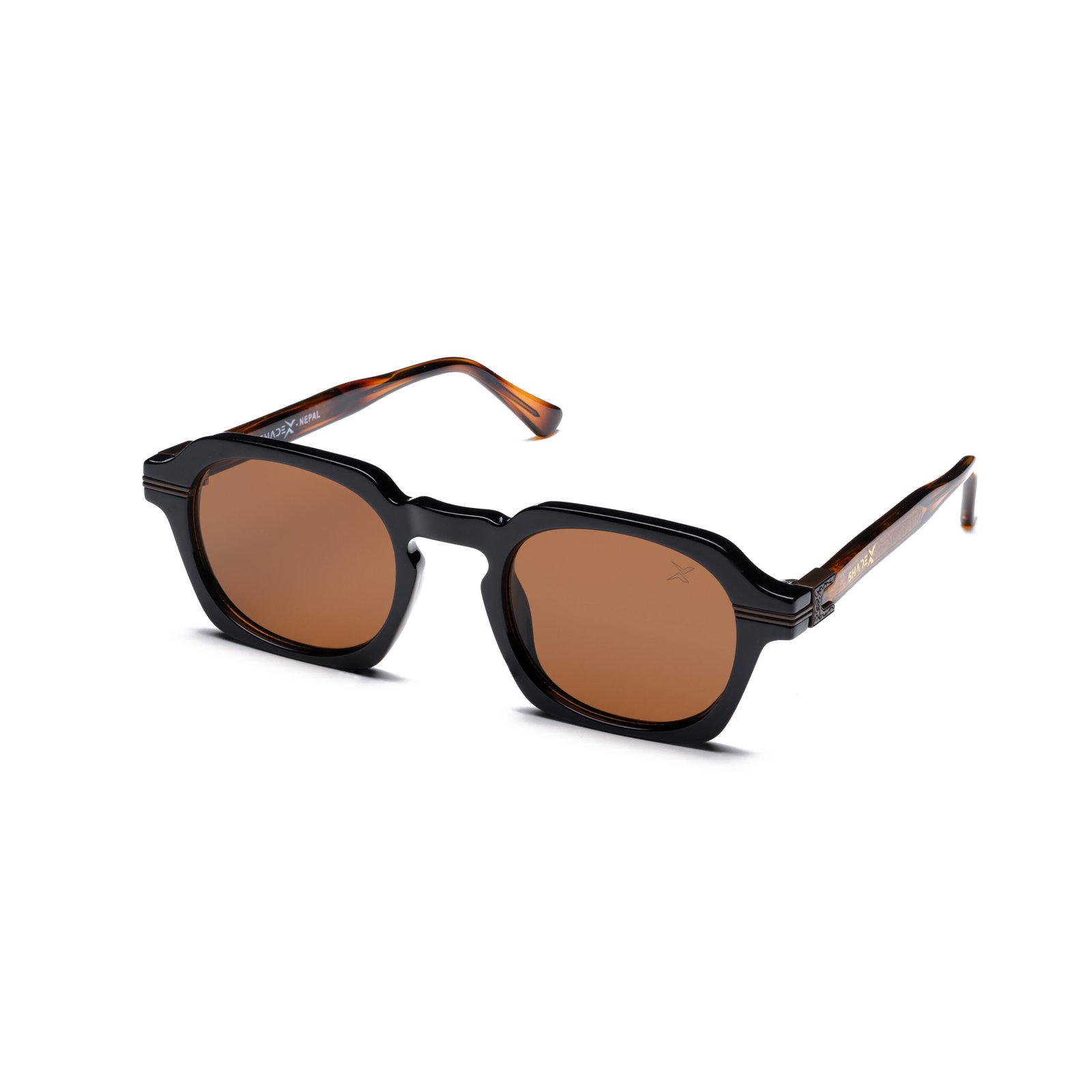 Geometric Square Double Bridge Sunglasses – Model 10823 | C3 – Glossy Black / Tortoise Brown - Image 3
